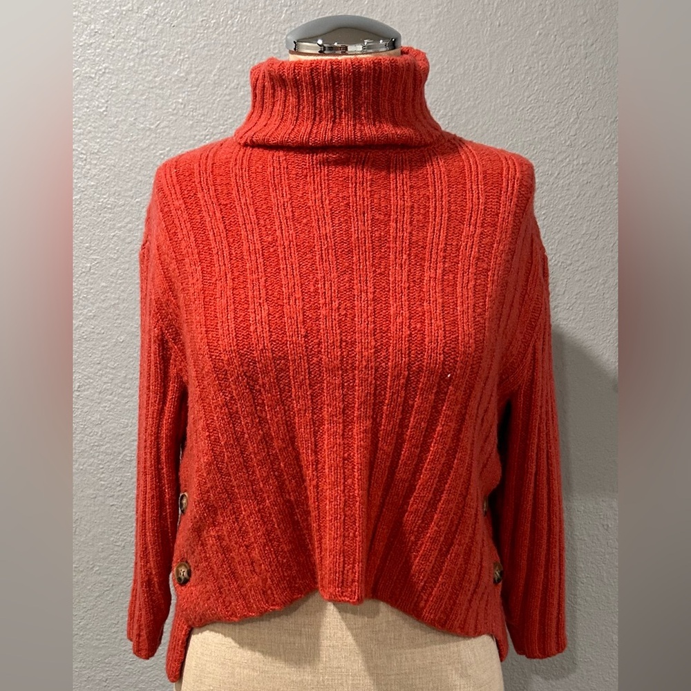 Cute Orange Knitted Turtleneck Cardigan